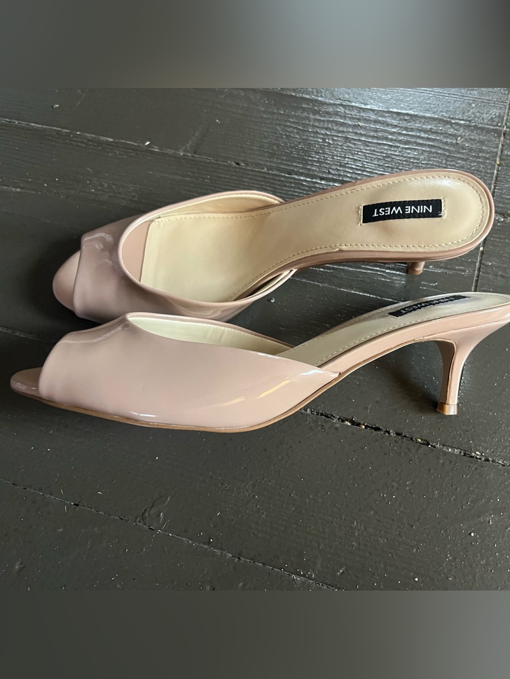 Nine West Pale Pink Patent Leather Slip-On Kitten Heel Mules